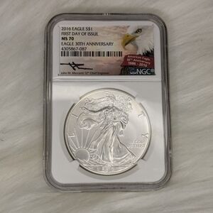 Silver2016 $1 Silver Eagle MS70 NGC First Day of Issue 30th Anniversary CJ-220